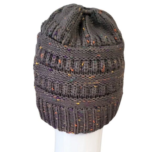 C.C Exclusives Soft Stretch Cable Knit Messy Bun Ponytail Beanie Hat Women's OS - Picture 4 of 7